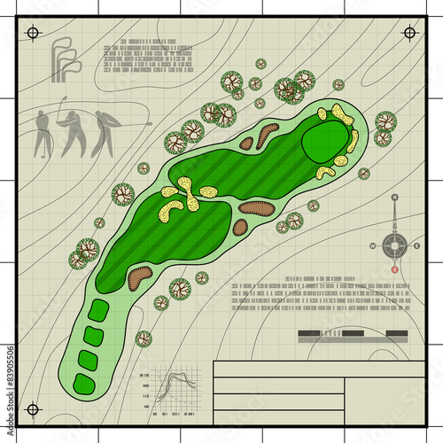 Golf course layout blueprint drawing