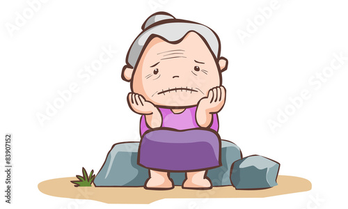 sad old lady sit on the stone vector
