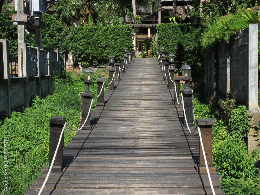 Wooden bridge on the river in krabi ,thailand