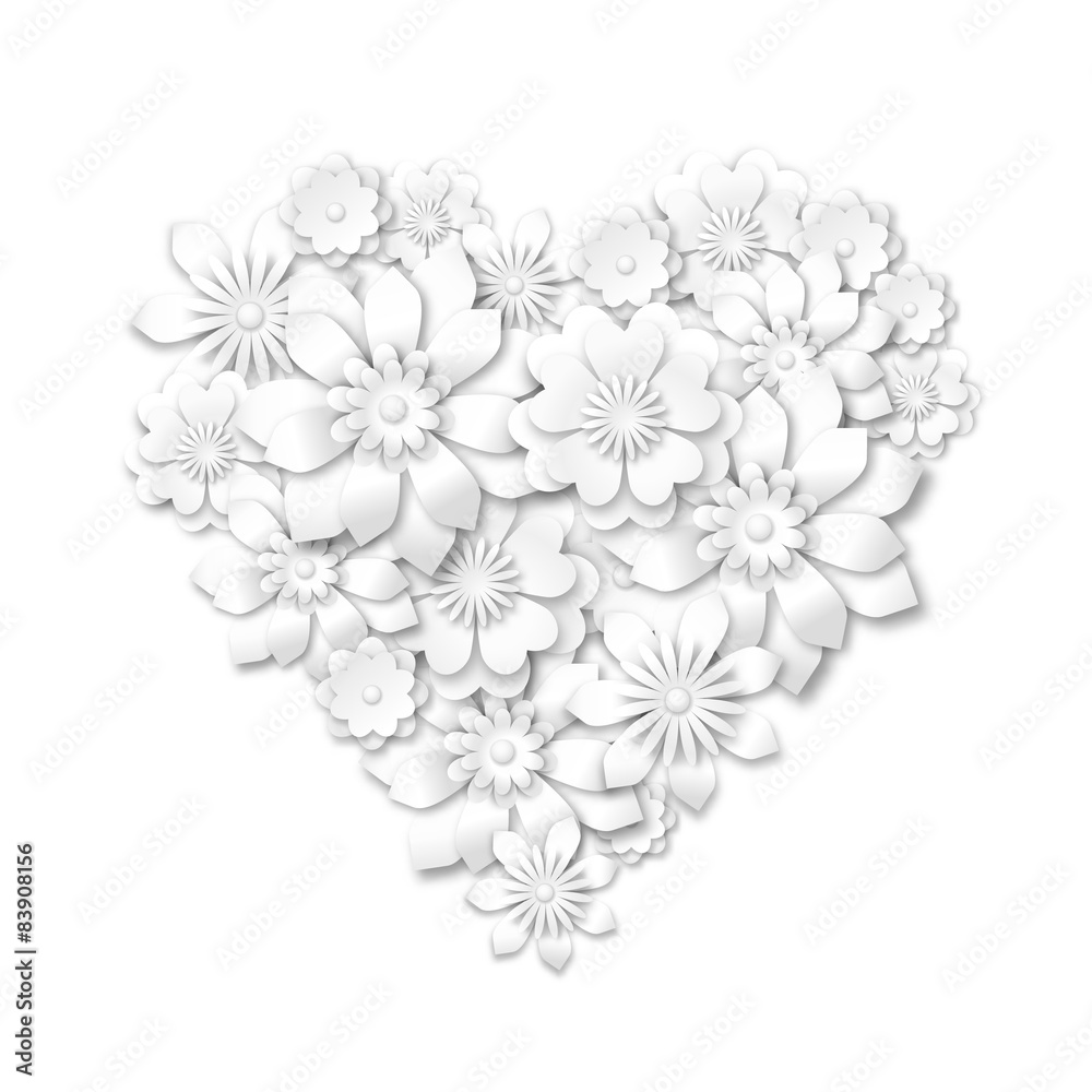 heart shape composed from white flowers heart shape composed from white flowers
