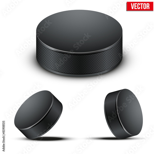 Set of Black Hockey pucks. Vector Illustration.