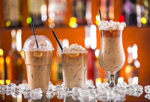 Ice coffee on bar desk