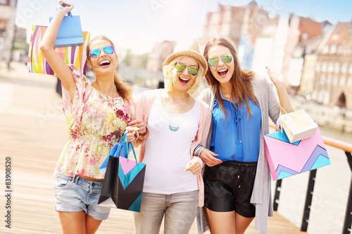 Group of friends shopping in the city