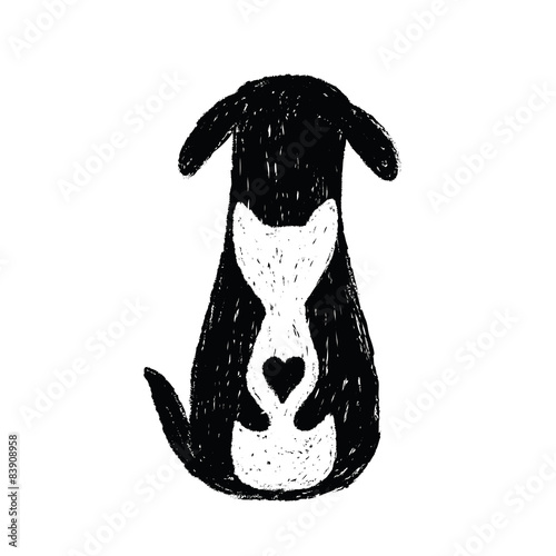 Fototapeta Naklejka Na Ścianę i Meble -  Silhouette icon of cat and dog friendship
