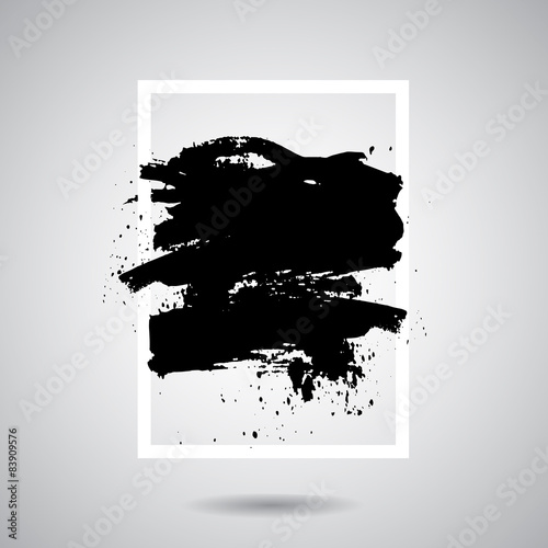 Vector black grunge splash in white frame. Modern design for