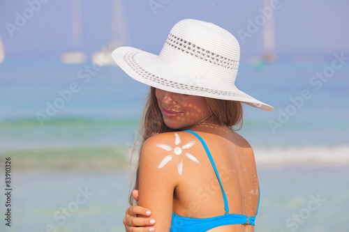 summer woman sun skin care concept