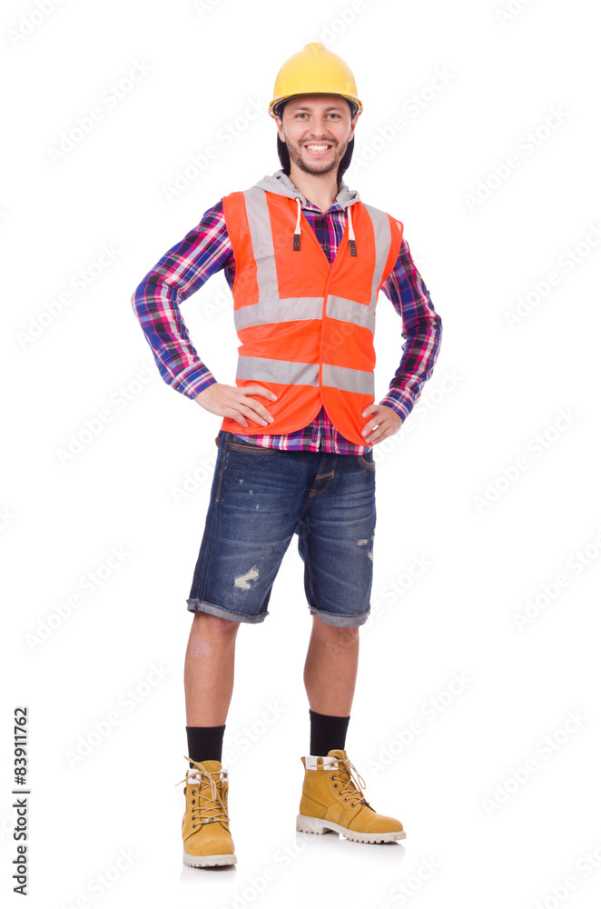 Successful young builder isolated on white Successful young builder isolated on white