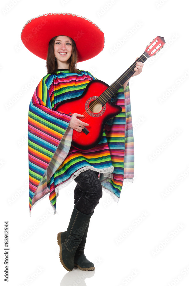 Pretty mexican girl in vivid pocho isolated on white Pretty mexican girl in vivid pocho isolated on white