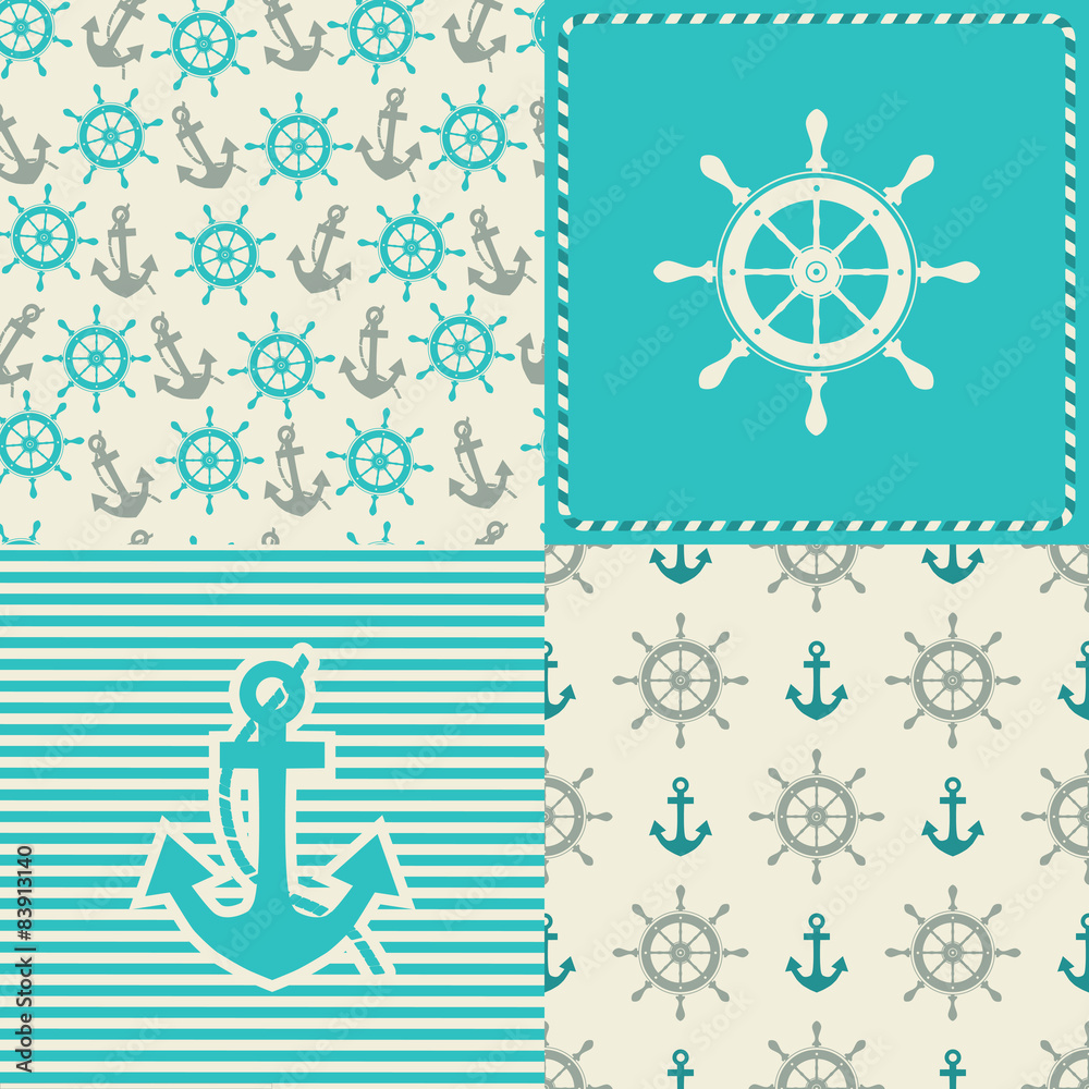 Naklejka premium set sea seamless