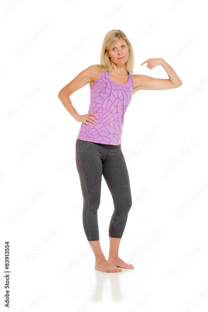 Model isolated pointing to herself Model isolated pointing to herself