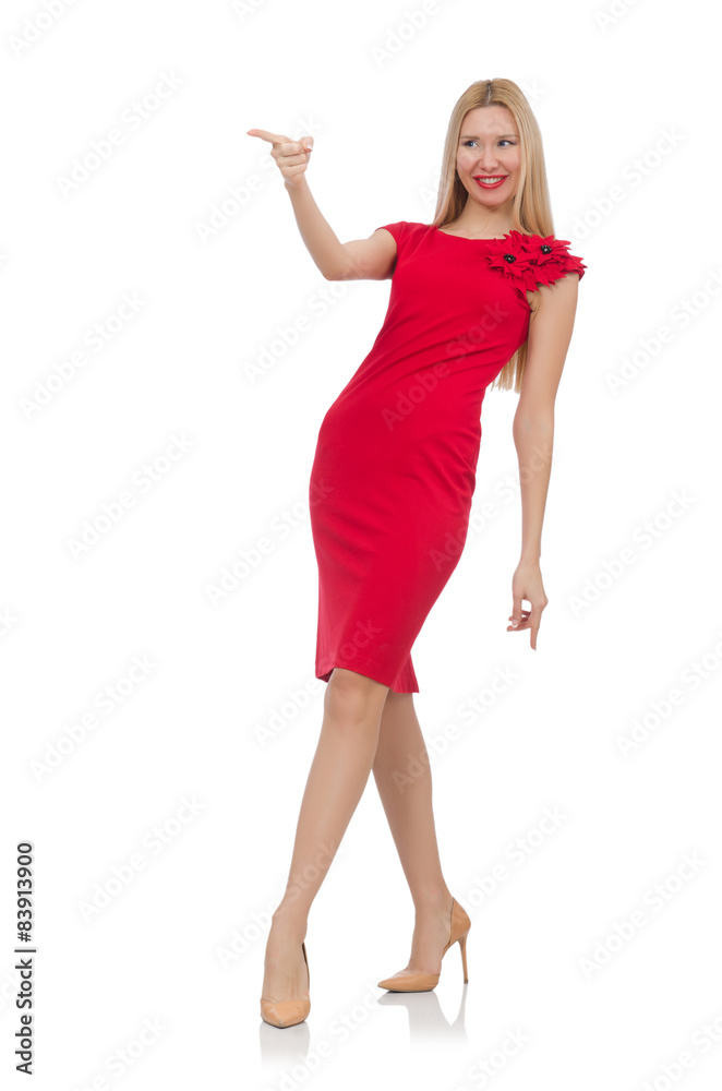 Blond woman in scarlet dress isolated on white Blond woman in scarlet dress isolated on white