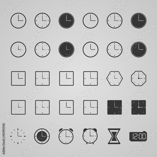 Set of clock icons, vector illustration