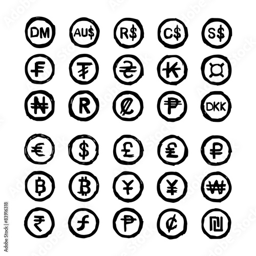 hand drawn doodles international currency symbols