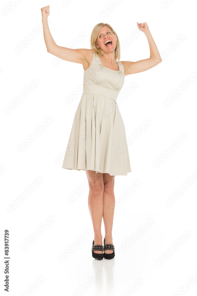 Model happy successful arms in the air Model happy successful arms in the air