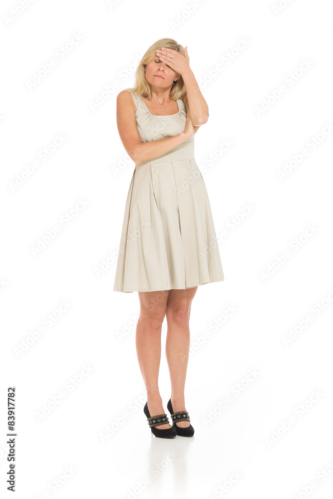 Model hiding face shame