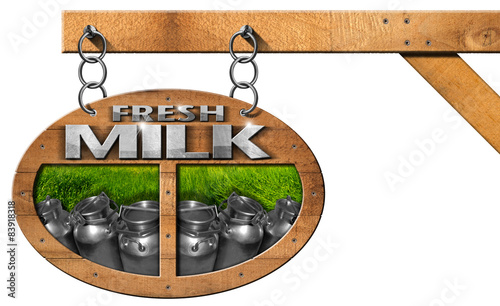 Fresh Milk - Wooden Sign with Chain