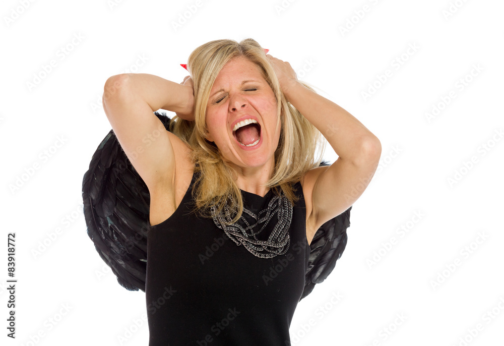 Stressed model pulling hairs Stressed model pulling hairs