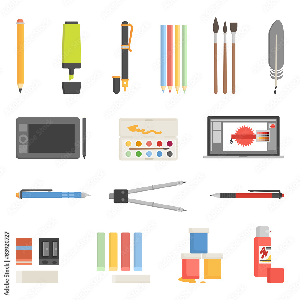 Drawing Tools Icons Flat Set Drawing Tools Icons Flat Set