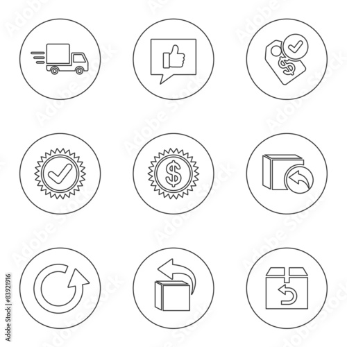 Set of logistics and delivery icons, thin outline style