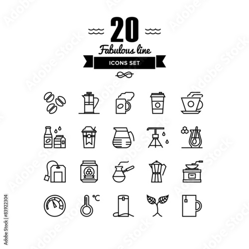 Coffee and tea elements line icons set