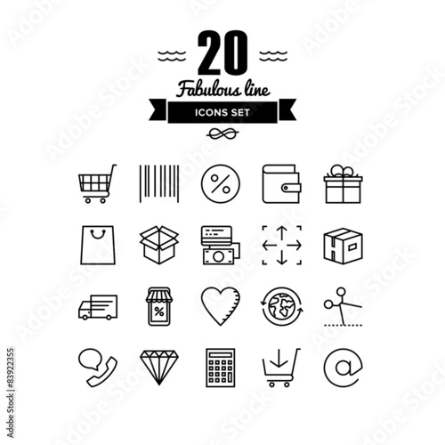 Retail store elements line icons set