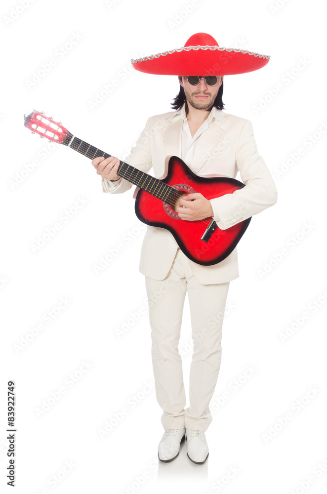 Mexican guitar player isolated on white Mexican guitar player isolated on white