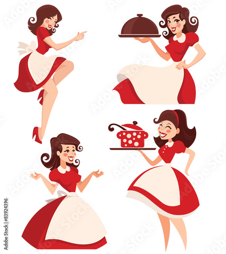 helpful housewife vector cartoon retro woman collection