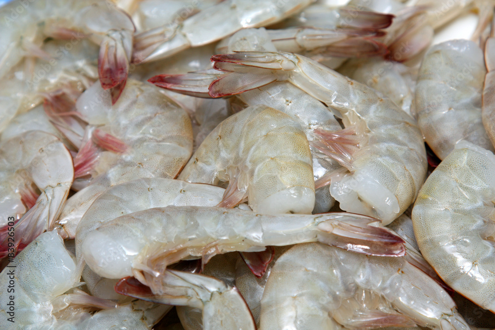 close-up background of fresh raw shrimps
