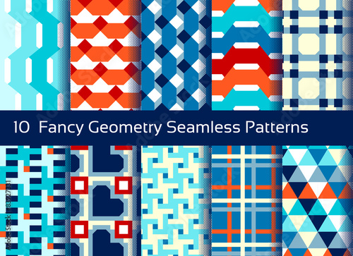 Geometric seamless pattern background. Set of 10 abstact motifs
