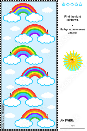 Visual puzzle for kids with rainbows
