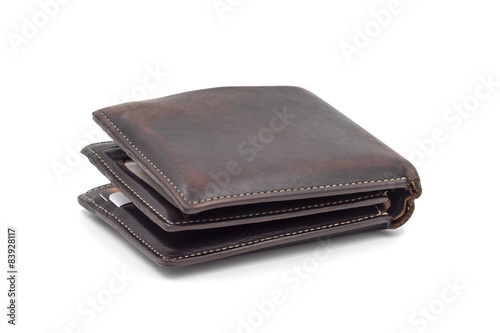 Brown wallet isolated on white background. photo