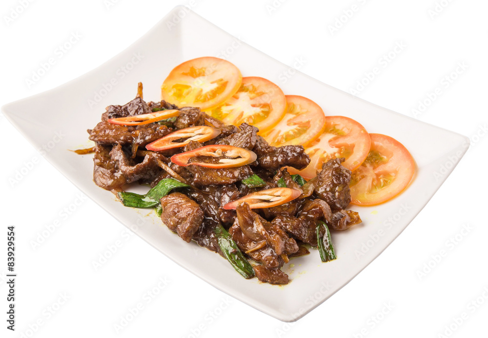 Malaysian dish stir fried beef meat with oyster sauce