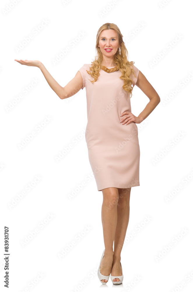 Beautiful lady in pink dress isolated on white Beautiful lady in pink dress isolated on white