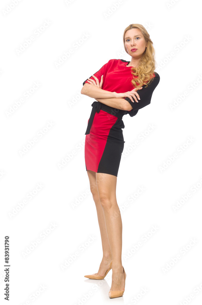 Beautiful lady in red black dress isolated on white Beautiful lady in red black dress isolated on white