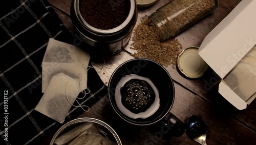 Camera moving over a full coffee cup. 