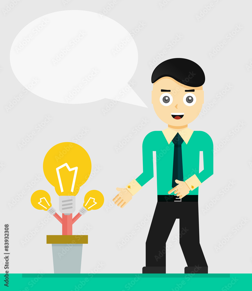 Young businessman talking about his new idea. Growing light Young businessman talking about his new idea. Growing light