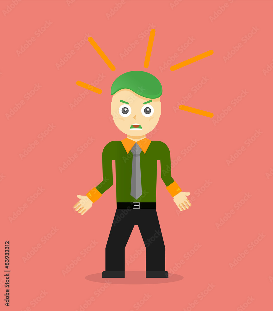 Angry young cartoon businessman or office worker. Flat design Angry young cartoon businessman or office worker. Flat design