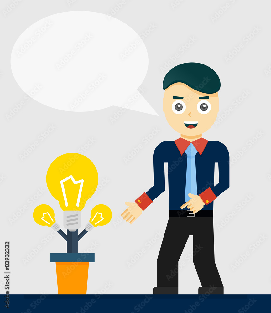Young businessman talking about his new idea. Growing light Young businessman talking about his new idea. Growing light