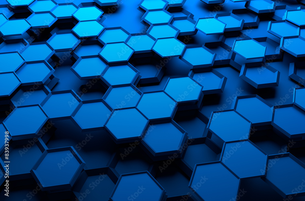 Abstract 3D Rendering of Surface with Hexagons. Abstract 3D Rendering of Surface with Hexagons.