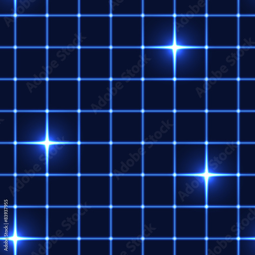 Blue net or grid with shinning stars - seamless background