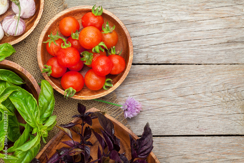 Fresh farmers tomatoes and basil