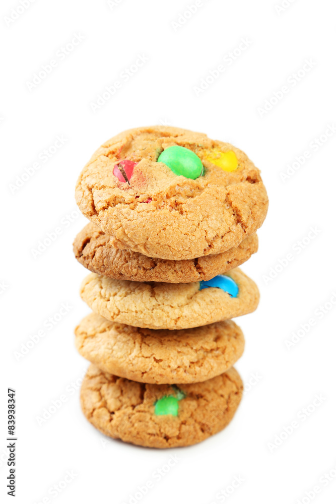 Cookies with colorful candy isolated on white Cookies with colorful candy isolated on white