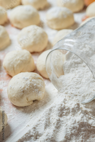 balls dough  wheat flour baking