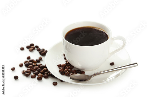 Fototapeta Naklejka Na Ścianę i Meble -  Cup of coffee with coffee beans isolated on white