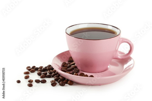 Fototapeta Naklejka Na Ścianę i Meble -  Cup of coffee with coffee beans isolated on white