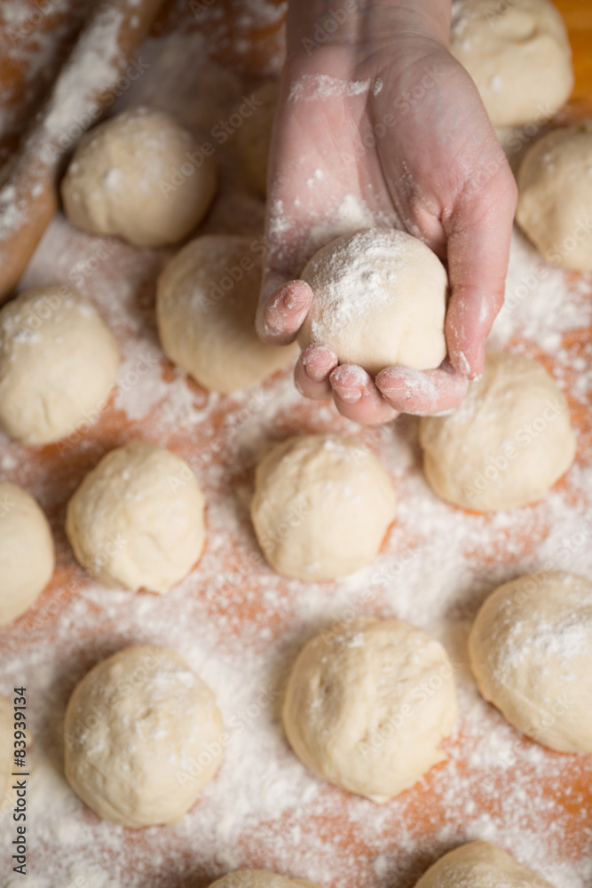 Fototapeta premium Small balls fresh homemade pizza dough