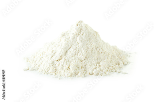 Heap of wheat flour isolated on white