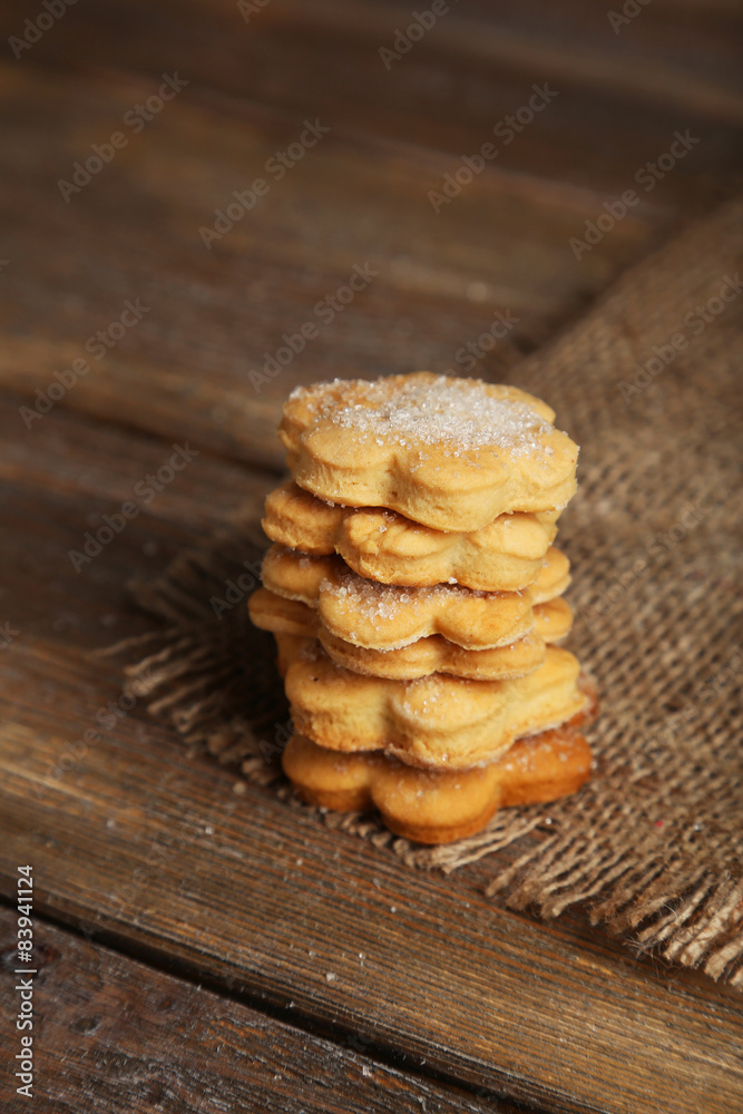 Cookies on brown wooden background