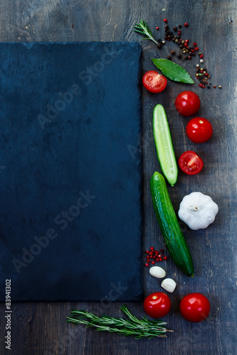 ingredients on dark wooden table 