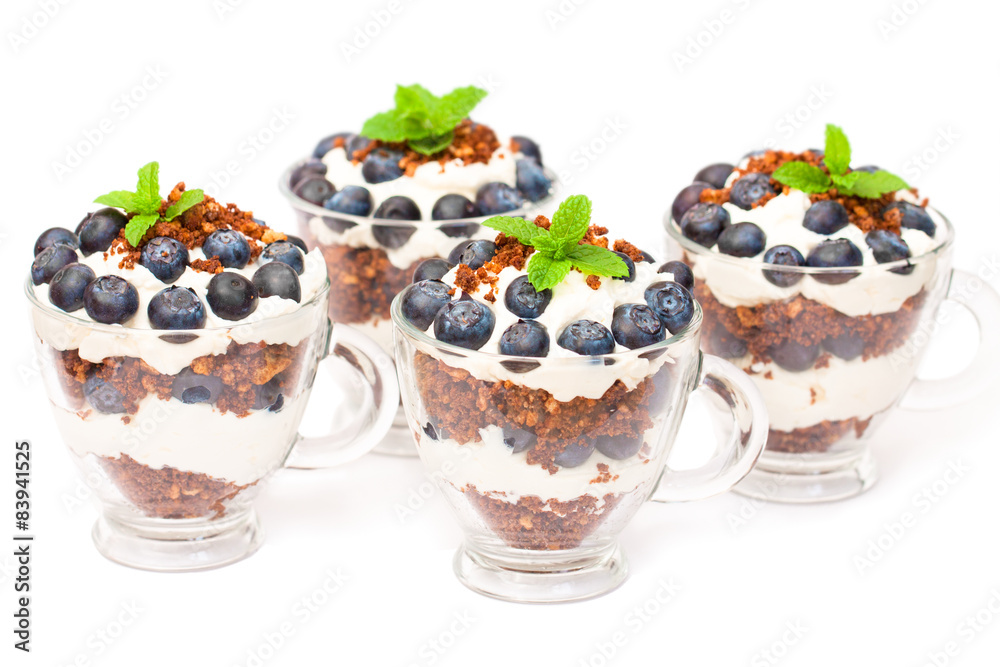 homemade desert with cream chopped cookies and fresh blueberry o homemade desert with cream chopped cookies and fresh blueberry o
